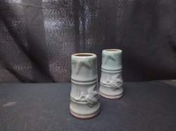 An Old Pair of 1940s ceramic Celadon hand -Glazed vases 