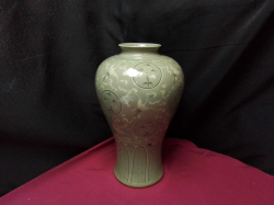 A vintage Korean Celadon jade green Glazed vase 
H31cm. W18cm.