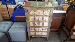 Vintage-style tall chest of drawers wood and glass. Dimension H.103 cm W.60 cm D.39 cm