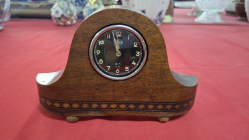 Small German Napoleon Hat clock with box inlay (Wind-Up. Serviced) Size 20x13 cm
