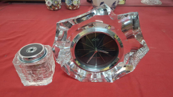 A Pair of Japanese glass & crystal clocks & Vintage Table lighter