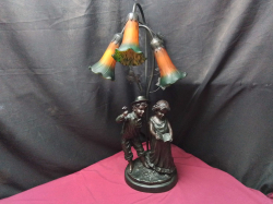 A Bronze style Fibre lamp with 3 petal glass shades 
H61cm.W20cm.