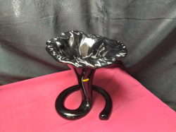 A Lovely unusual black vase with a long twisted stem 
H23cm. W20cm. L 23cm.