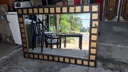 Rectangular Framed Wall Mirror, Wood, Antique Gold w/ Black Accents