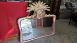 Decorative mirror pink & gold featuring Apsara Peacock. Dimensions. 98x100 cm