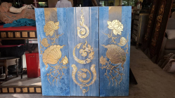 3 pieces wall decorative blue & gold painting on canvas. Each panel size 120x40 cm