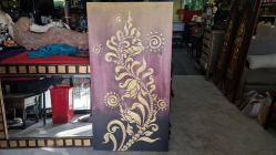 Wall decorative Thai design two-tone gradient background transitioning to a deep reddish-purple. Dimensions 80x150 cm