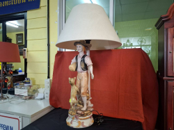 Italian porcelain Figural table Lamp sculpture of a young boy with a dog