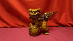 Vintage Japanese Glazed Ceramic Shishi with Auspicious ball.
H18cm. W13cm.