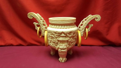  Vintage Chinese Faux Ivory carved Dragon Tripod censer with loose rings.
W28cm. L9.5cm.H 18cm.