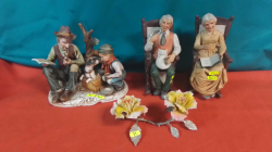A Lovely piece of porcelain including Lady and gentlemen and a group with a dog and flowers 