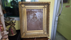 A very rare signed copper engraving by acclaimed Belgian etcher M. LANGASKENS (1884- 1946) framed in a very heavy 18th or 19th century gilt wood frame 52cm wide x 63cm high