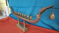 Very large vintage Royal barge candelabra Thai Dragon swan bronze boat including bell 30x13 inches perfect condition. 