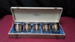 A aderia Bautle gold decorated five piece tumbler set made by ishizak glass in Showa retro era in japan