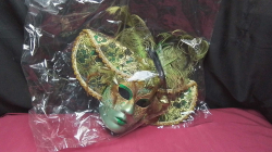 Venetian Carnival Mask green & gold tones