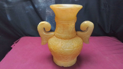 A very large heavy hand carved alabaster stone twin handled vase/urn in very good condition H.34 cm W.31cm Very heavy.