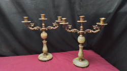 A Pair 3 branch brass and marble candle sticks.
H36cm.
W30cm.