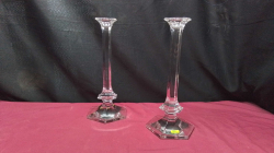 A Pair of crystal candles sticks.
H29cm. W11cm.