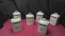 A Set of 6 Glazed. Kitchen jar. 
H20 W10cm.