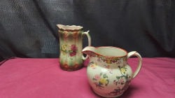 1890s Porcelain Jug  by Rigdways England, with a Limoges pitcher, both stamped at base .