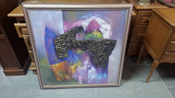 Abstract art piece colourfull oil on canvas framed. Dimensions 88x88 cm 