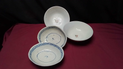 4 Chinese hand painted antique porcelain Bowls hand painted from the qing Dynasty very slight damage for age stamped.