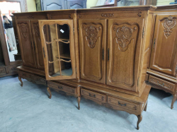 A very unusual French Oak breakfront.side board display cabinet. With 5 lower drawer and four cupboard with keys.
258x50x153cm.