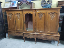 A Large break front display cabinet cupboard solid French oak. With 5 drawers and foor cupboard .
H157 L260 D50cm.