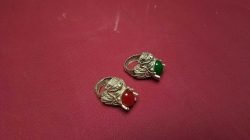  Two large size Dragon head rings crafted from ethnic silver (miao silver) with a red and a green gemstone adjustable large size 

