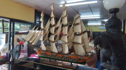 A Lovely Wooden man of war under full sail.
H30 W95cm.