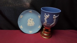 2 pieces of Wedgwood Blue Jasperware and Vase. 