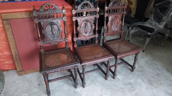 A Set of 3 bergaire carved dinning chairs .