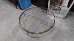 Brass with glass top floor dining table. 
H17x87cm.